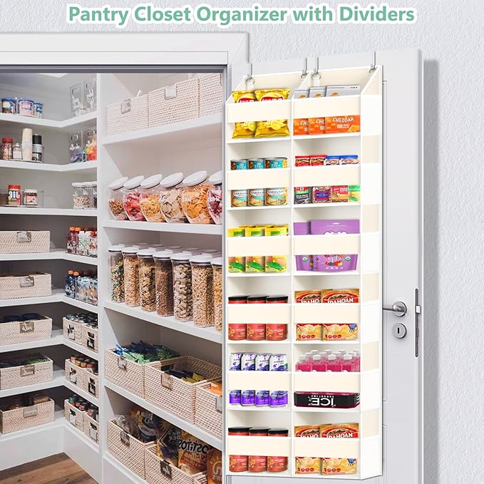 Heavy Duty Over The Door Organizer 6 Tiers, Extra Large Behind Door Storage of 12 Big Front & 12 Mesh Pockets, 80lb Weight Capacity, Hanging Doors Storage for Closet Bedroom Nursery, Beige