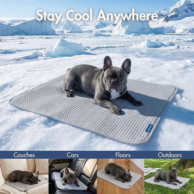 Spark Paws Cooling Mat for Dogs - Self Cooling Dog Mat & Pet Cooling Pad for Large, Medium & Small Dogs - Non-Toxic, Non-Gel Washable Cooling Bed - Waffle Grey - Size S