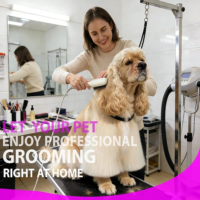 2-in-1 Electric Pet Grooming Brush with Coconut Oil Conditioner Spray, Professional Hair Styling Tool for Medium and Long Haired Dogs and Cats, Quick Hair Styling & Removing Loose Fur Knots