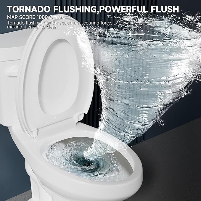 Elongated Tall Toilet 19 Inch for Bathroom 1.28 GPF Tornado Single Flush - Two Piece Comfort ADA High Toilet for Seniors, 19 Inch Bowl Height 20 Inch Seat Height, 12" Rough In, White