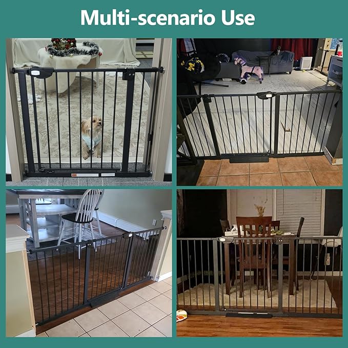 ALLAIBB Triple Lock Extra Wide Baby Gate Pressure Mounted Walk Through Safe Auto Close Black Metal Dog Pet Puppy Cat for Stairs,Doorways,Kitchen 76.77-86.22"