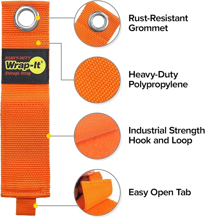 Heavy-Duty Wrap-It Storage Straps - 10-inch (6-Pack) Blaze Orange - Garage Organizer and Electric Cord Holder for Garage Essentials