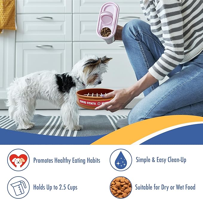 NCAA Super-Bowl - Ohio State Buckeyes Slow Feeder Dog Bowl. Football Design Slow Feeding Cat Bowl for Healthy Digestion. Non-Slip Pet Bowl for Large & Small Dogs & Cats