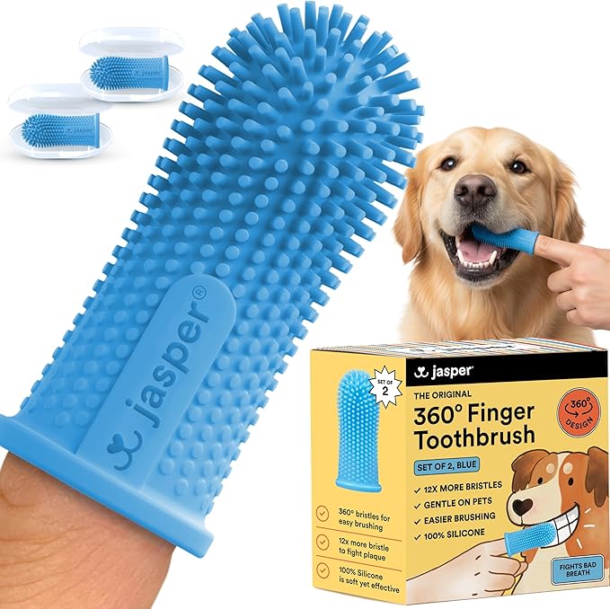 360° Pet Finger Toothbrush Kit — Dog & Cat Dental Care, 2-Pack (Blue)