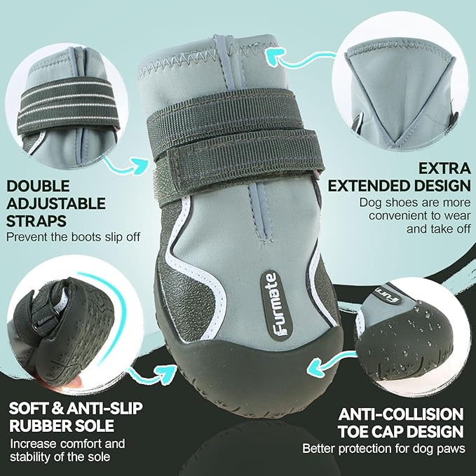 Dog Shoes for Large Small Medium Dogs,Dog Booties for Indoor Hardfloors Anti-Slip,Reflective Strip Waterproof Dog Boots & Paw Protectors for Outdoor Walking Hot Pavement,Winter Snow (Green-2)
