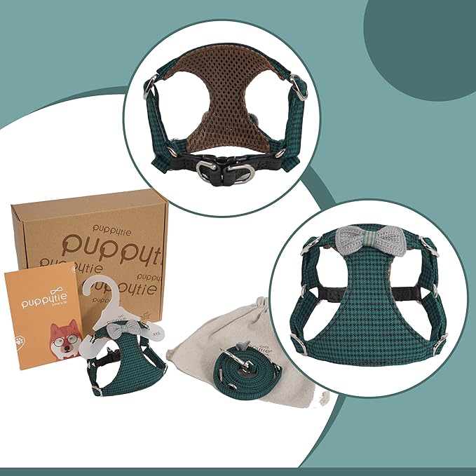 Puppytie No Pull xs Dog Harness with Multifunction Dog Leash,Soft Adjustable No Choke Escape Proof Pet Harness Vest,Knitted Green,xs