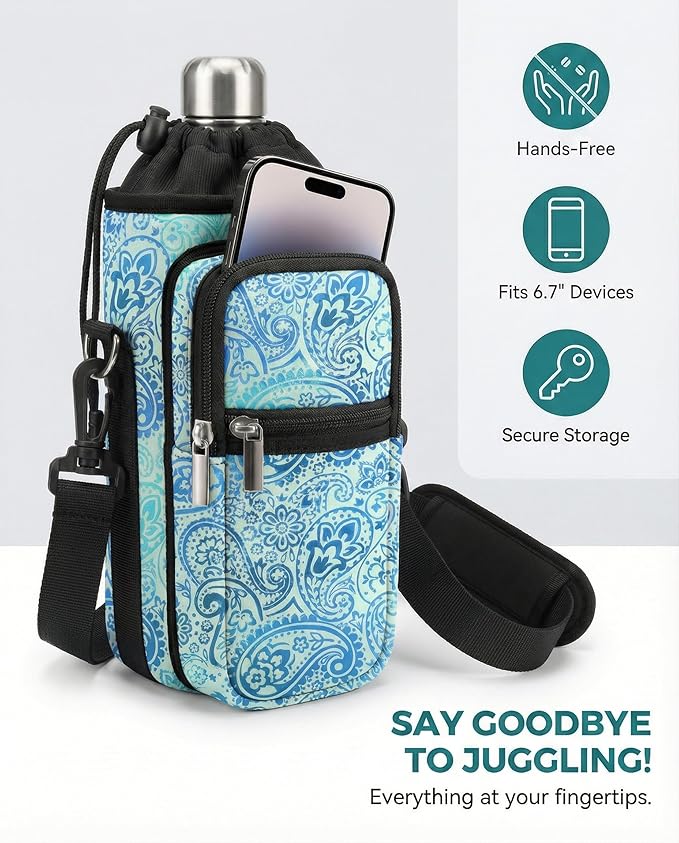 AUPET Water Bottle Sling Bag Sleeve Holder Carrier 25/32/40/64 oz,Insulated Crossbody Water Bottle Case Cover with Strap and Pockets for Men/Women Walking Hiking