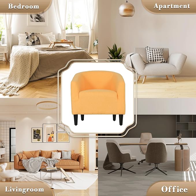 Athena Collection Modern Barrel Accent Chair, Furry Cozy Reading Arm Chair for Adults, Soft Comfy Upholstered Sofa Armchair for Corner, Living Room, Bedroom, Reception Room, Yellow
