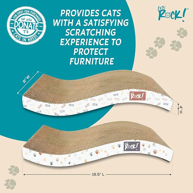 Cats Rock Scratching Board for Indoor Cats, Corrugated Cardboard Cat Scratcher with Catnip, Double-Sided Scratch Pad, Wave Scratcher Ziggy Stripe Design (Pack of 2)