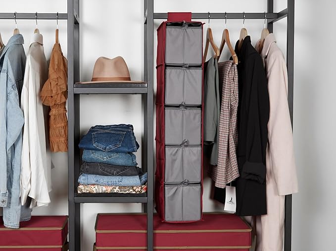 Covermates Keepsakes Hanging Shoe Organizer Set - Heavy Duty Material, Sturdy Interior Shelves, Includes Trays with Dividers - Closet Storage, Scarlett Red