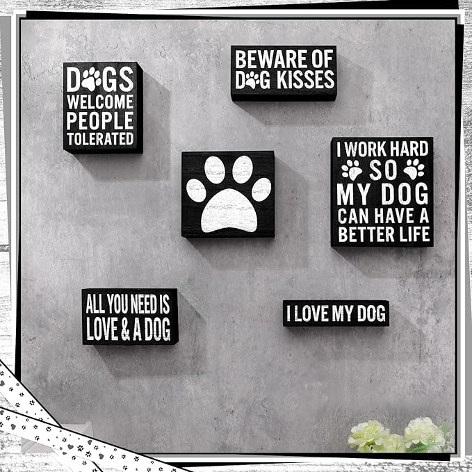 6 Pcs Dogs Gift for Women Wood Signs Decor for Dog Lovers Gift Rustic Farmhouse Wall Desk Shelf