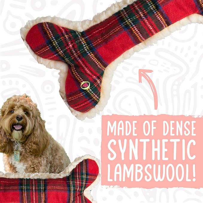 Plush Bone Dog Toy — 12", Faux Sheepskin, Durable Reinforced Seams, Washable