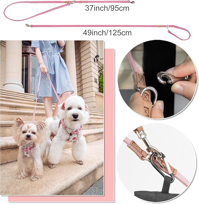 Puppytie No Pull Dog Harness with Multifunction Dog Leash,Soft Adjustable No Choke Escape Proof Pet Harness Vest for Medium Dogs,Polka dots Pink,M
