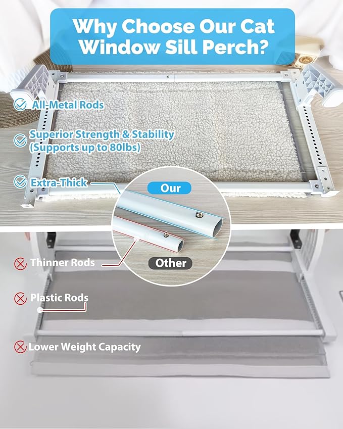 Heavy-Duty Cat Window Perch 2-Pack – All-Metal Frame Supports up to 120 lbs Each – Durable, Easy-to-Assemble Cat Hammocks for Large & Multiple Cats (XL 2PC)
