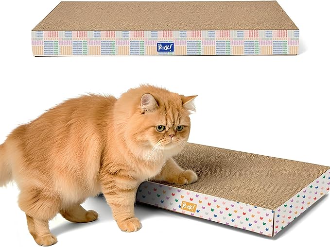 Cats Rock Scratching Board for Indoor Cats, Corrugated Cardboard Cat Scratcher with Catnip, Double-Sided Scratch Pad, Rectangle Scratcher Stripes and Icons Design (Pack of 2)
