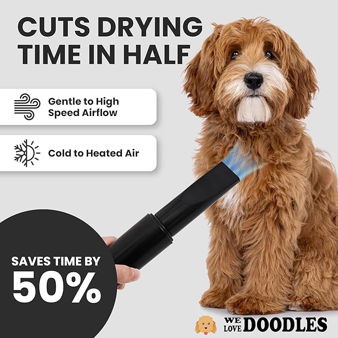 We Love Doodles Dog Dryer with Adjustable Speed & Temperature Control - High Velocity Hair Dryer, Pet Blow Dryers for Dogs, Blow Dry Quickly & Blow Out Undercoat - Pet Grooming (Black)