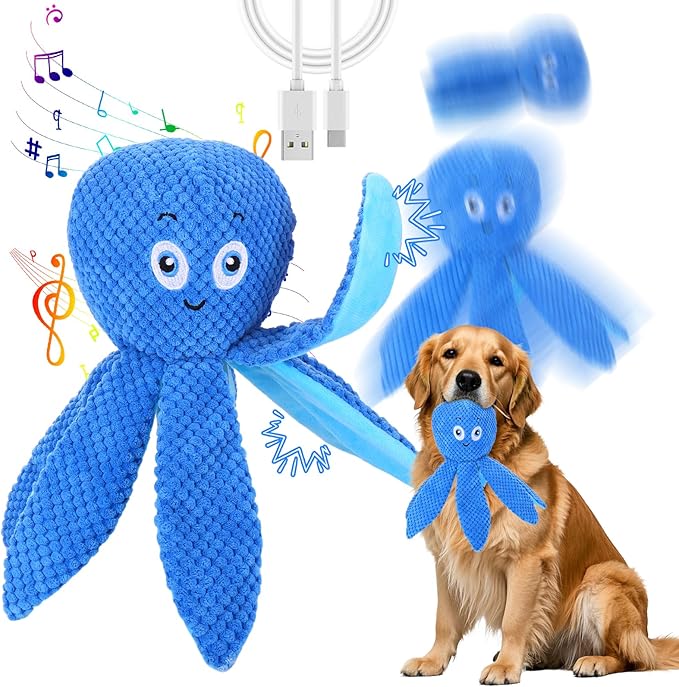 Interactive Dog Toys - Bouncing Octopus Crinkle Tentacles, Music and Recording, Moving Ball for Small/Medium/Large Puppy to Keep Them Busy for Boredom, Smart Motion Activate Pet Toy, Rehargeable
