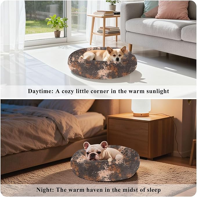 Brown Grey Mottled Pattern Pet Dog Beds Calming Anti Anxiety fluffier Calming Bed for Medium Size Pets Supplies