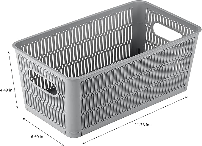Simplify 4Pk Small Slide 2 Stack It Tote Basket | Storage & Organization | Open Bins with Stackable Capability | Bathroom | Crafts | Pantry | Playroom | Office | Grey