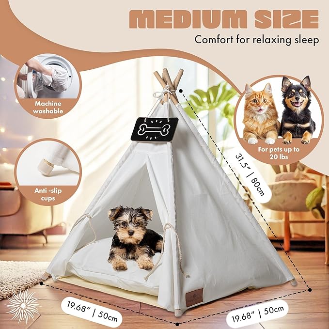 Blueppyness Pet Teepee Tent with Storage Bag Small Dog Beds Medium Sized Dog Up to 20 lbs Cat Beds for Indoor Cats Cama para Perros Pequeños Bunny House Indoor Bed Bunny Casa para Gatos