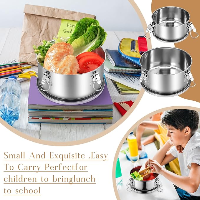 6 Pcs Stainless Steel Bento Box with Lockable Clips to Leak Proof Food Storage Containers Metal Lunch Container, Reusable Dishwasher Safe Lunch Snack Boxes, 6 Sizes