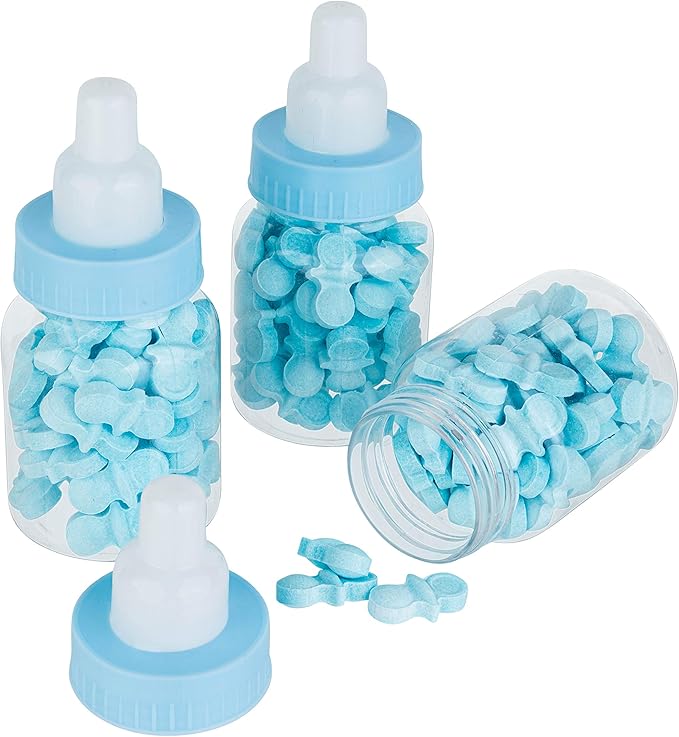 Hammont Blue Baby Boy Bottle Shaped Acrylic Candy Boxes - 36 Pack - 1.5"x3.5" - Perfect for Weddings, Birthdays, Party Favors and Gifts | Designer Cute Clear Lucite Plastic Treat Containers
