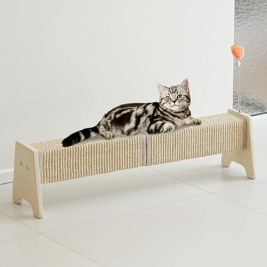 Meeyoview 30" Horizontal Scratching Post, Sisal Cat Scratcher with Spring Toy, Large Floor Mount Scratching Pad, Furniture Protector for Indoor Cats, Square