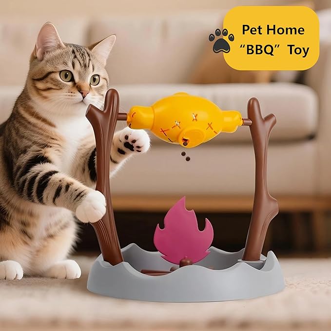 Pet BBQ Slow Feeder Chicken Puzzle Toy Rotatable Treat Dispensing Long-Lasting Interactive Dog Cat Toy Hide and Seek Snuffle Game (Medium, Barbecue)