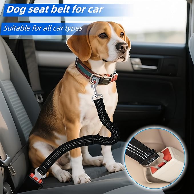Dog Seat Belt for Car - Adjustable Dog Car Safety Harness, Elastic Cushioning Seatbelt Leash, Reinforced Metal Buckle Anti-Tangle Design, for Small and Medium Pets (Pink)