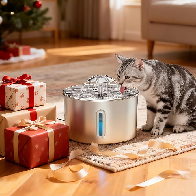 FetchMart Stainless Steel Cat & Dog Water Fountain — 74oz/2.2L | Ultra Silent, 3-Stage Filter