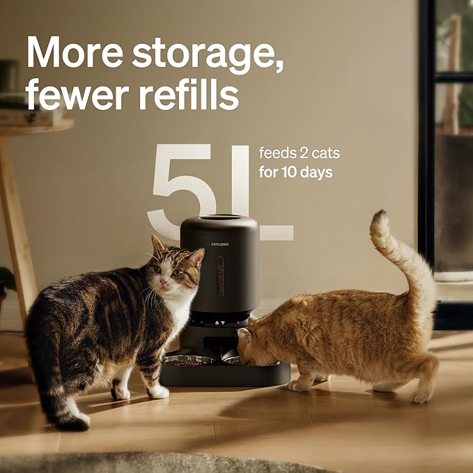 PETLIBRO Automatic Cat Feeder for 2 Cats, 5G&2.4G WiFi Pet Feeders, 5L Programmable Cat Food Dispenser with Airtight Lock-Fresh Technology, Dual Stainless Steel Bowls, Low Food Sensor