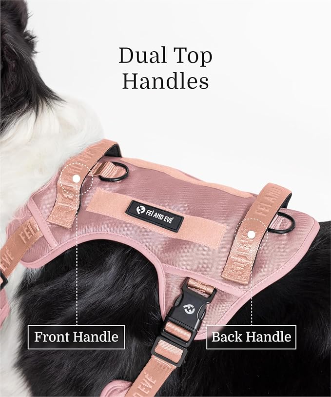 2025 New Edition, Fei & Eve Classic Dog Harness - Quick-Release Buckles | 3-Point No-Pull Control | Heavy-Duty 900D Nylon | Dual Safety Handles | Breathable Mesh | Adjustable Fit | X-Large, Pink