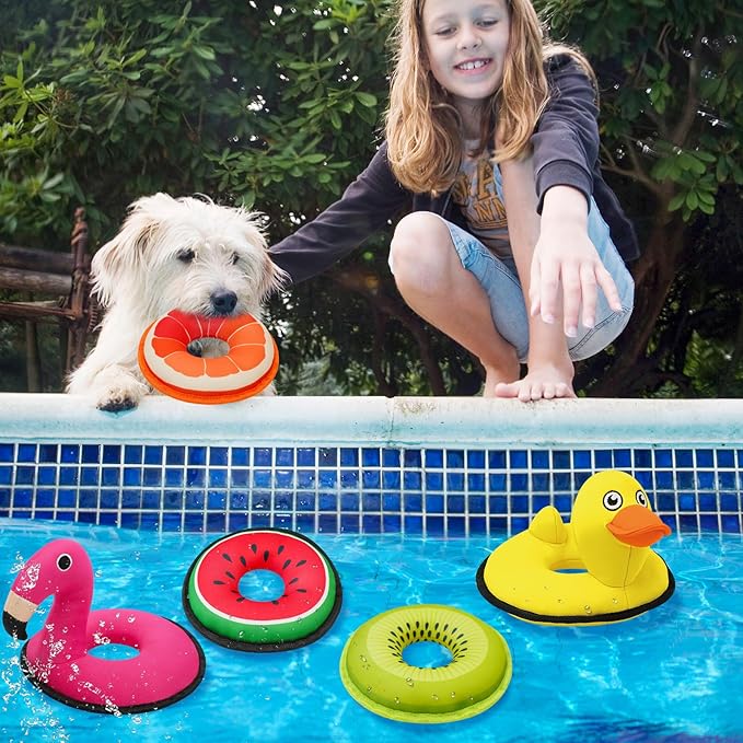 Squeaky Dog Toys, Floating Dog Toys for Indoor or Outward Play, Swim Ring Design Interactive Dog Gifts for Small and Medium Dogs - Grapefruit