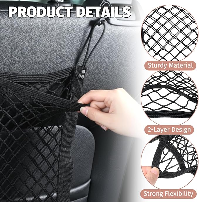 Dog Car Net Barrier, Elastic Divider Seat Back Barrier Dog Net for Car, Car Net for Dogs with Hooks, Back Seat Barrier Divider for Pet Kids Cars SUV Van Traveling