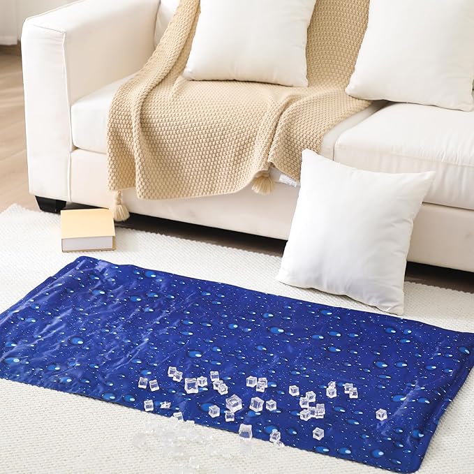 Cooling Pad Mat for Sleep Cooling Mattress Pad Gel for Bed, Relieve Pain, Summer Hot Flashes, Adult, Pets, No Water or Electricity Required(Plain,Dark Blue,48 x 28 Inch)