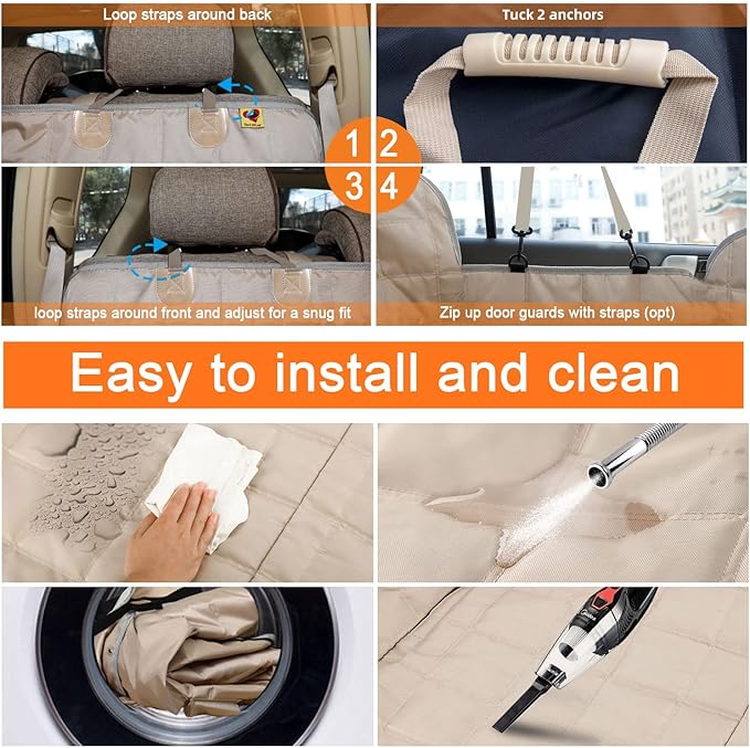 XLarge Dog Car Seat Cover for Back Seat Dog Seat Cover Hammock for Truck SUV - Waterproof Pet Car Seat Protector for Backseats Beige XL