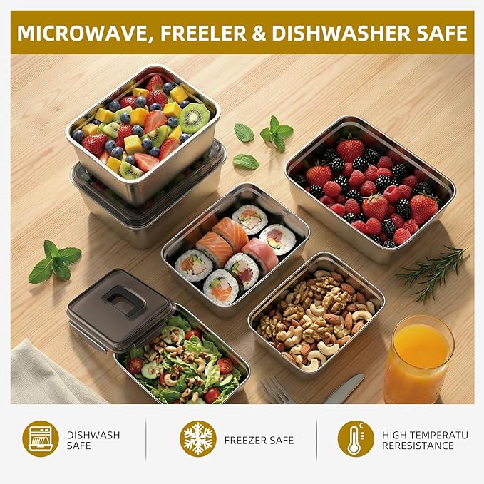 food prep stainless steel containers, turkey container, freezer safe, oven safe, suitable for open flame and induction stove, ideal for pickling kimchi （7500ML/264OZ）