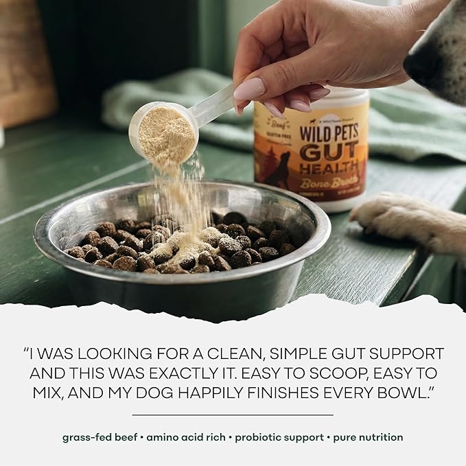 Wild Foods Dog Bone Broth Powder – 100% Natural & 4.76oz US Made Bone Broth for Dogs Support Digestion, Gut & Joint Health – Non Fillers Rich in Gelatin, Glutamine & Proline