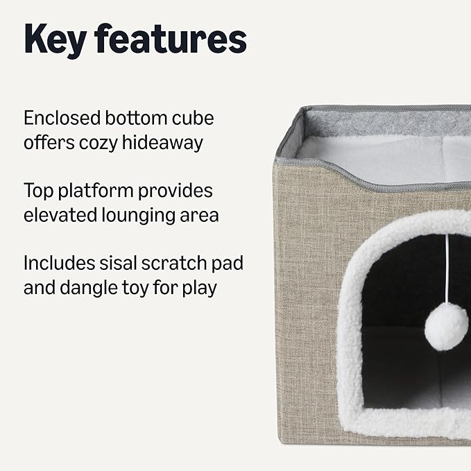Amazon Basics 1-Story Cat Condo - Foldable Indoor Cat Cube with Lounge Platform (Grey)