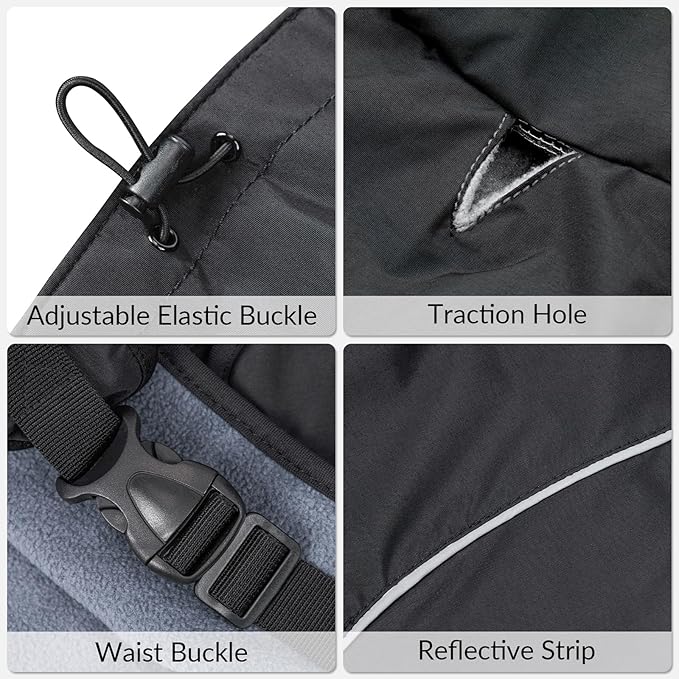 Dog Winter Raincoat, Waterproof Warm Jacket with Velvet Lining for Cold Weather, Windproof Insulated Rain Coat with Reflective Strips (Black, S)