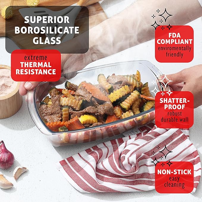 Nestl Set of 3 Glass Bread Loaf Pans for Baking Bread Pans for Homemade Breads, Glass Food Storage Containers with Lids, Glass Baking Dishes for Oven, Pound Cake Pan, Loaf Pan, 1.9 Quart