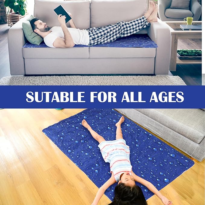 Cooling Pad Mat for Sleep Cooling Mattress Pad Gel for Bed, Relieve Pain, Summer Hot Flashes, Adult, Pets, No Water or Electricity Required(Plain,Dark Blue,48 x 28 Inch)