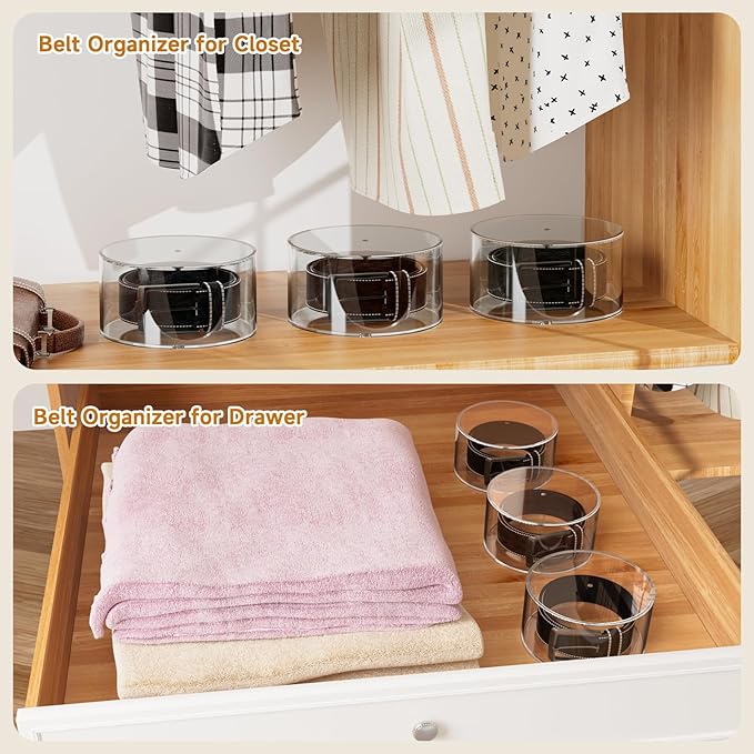 Belt Organizer, Acrylic Belt Organizer for Closet, 5 Layers Belt Box for Drawer, Stackable Belt Holder for Men, Belt Display Case for Ties, Watches, Jewelry, Gift for Husband, Family, Friends