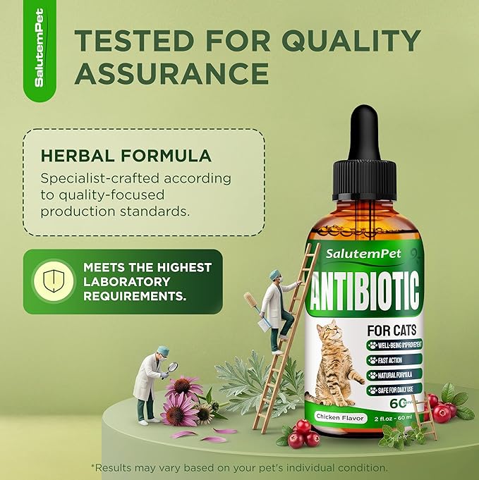 Cat Antibiotic for Infections, UTIs, Respiratory Moments, Cold, & Allergies | Antibiotics for Cats of All Ages & Breeds | Liquid Form | Natural Supplement with Chicken Flavor | 2 Oz