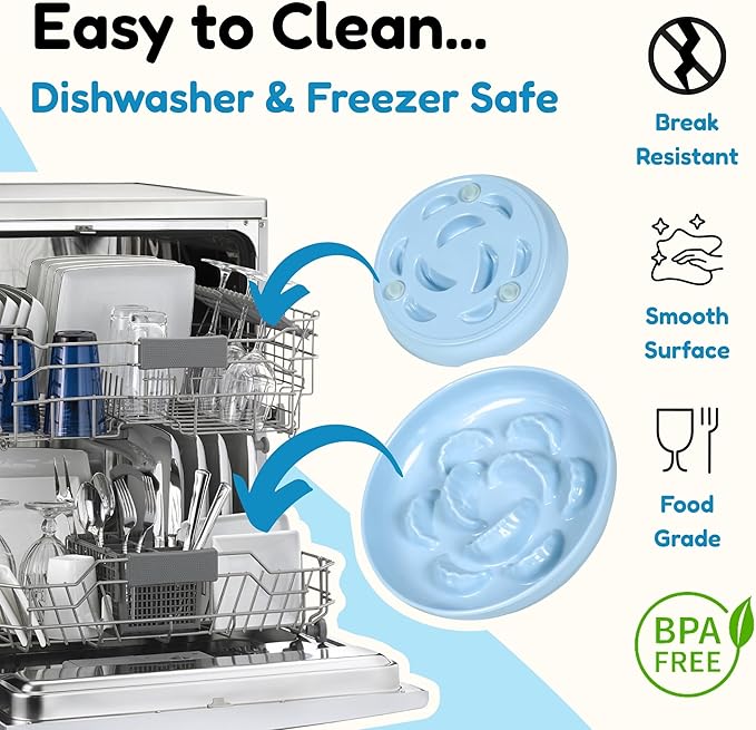 Unbreakable Slow Feeder Bowl for Cats and Small Dogs- Cat Plates for Wet & Dry Food- Melamine Puzzle Cat Bowl for Slow Eating- Whisker Friendly & Dishwasher Safe & Non Slip Design - (Blue,6.3'W*1.5'H)