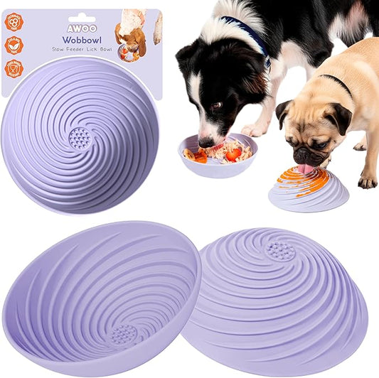 Awoo Wobbowl - Silicone Dog Lick Mat and Slow Feeder Bowl - Dishwasher Safe Pet Dish - Extends Mealtime for Fast Eaters & Reduces Anxiety - for Wet & Dry Food (Periwinkle)