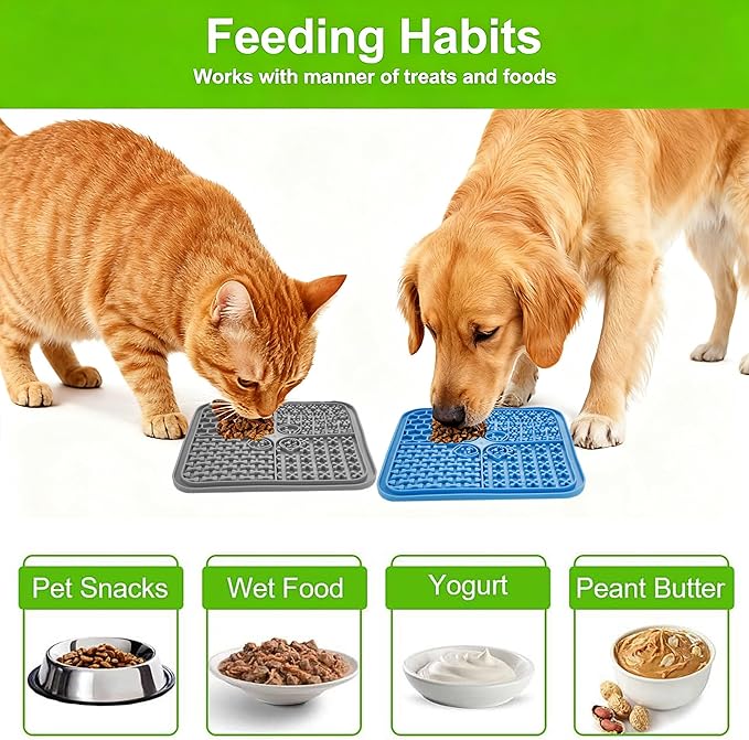 Lick Mat for Dogs & Cats 5 PCS Set 2 Slow Feeder Lick Mats with Suction Cups, Cat Strip Feeder, Scraper & Brush, Dog Lick Mat for Anxiety Relief & Peanut Butter Pad for Grooming & Boredom