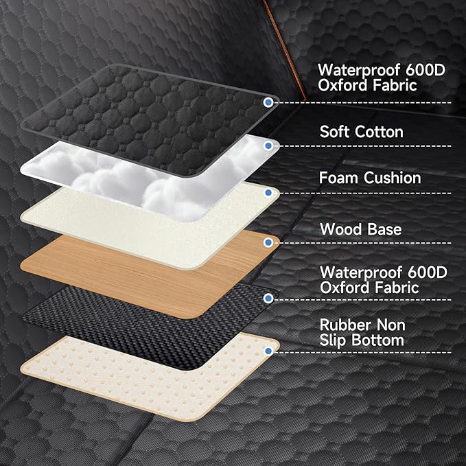 Dog Car Seat Cover for Back Seat Waterproof Oxford Fabric, Hard Bottom Back Seat Extender for Dogs Scratchproof, Dog Hammock for Car with Mesh Window, Fit Most Cars Small Trucks, Black Orange