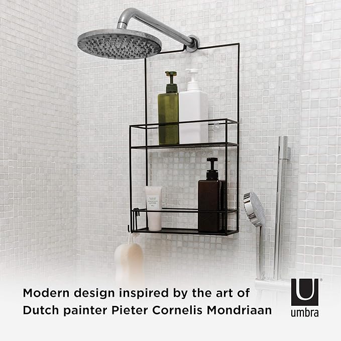 Umbra Cubiko Metal Shower Caddy, Hangs Over the Shower Head, Black