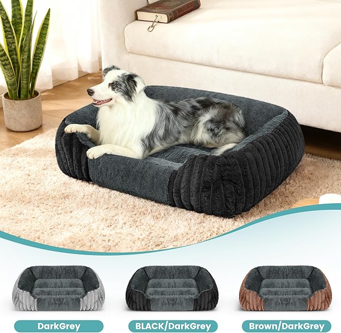 Dog Beds for Small Dogs 28x20 Inch, Comfort-Sided Orthopedic Dog Bed Couch with Breathable Shredded Memory Foam, Faux Rabbit Fur Pet Bed, Non-Detachable, Non-Slip, Machine Washable